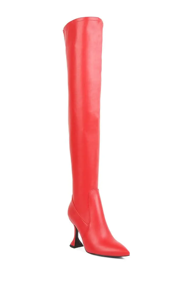 Chic Brandy Over The Knee Luxe Faux Leather Heeled Boots