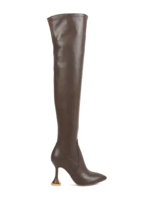 Chic Brandy Over The Knee Luxe Faux Leather Heeled Boots