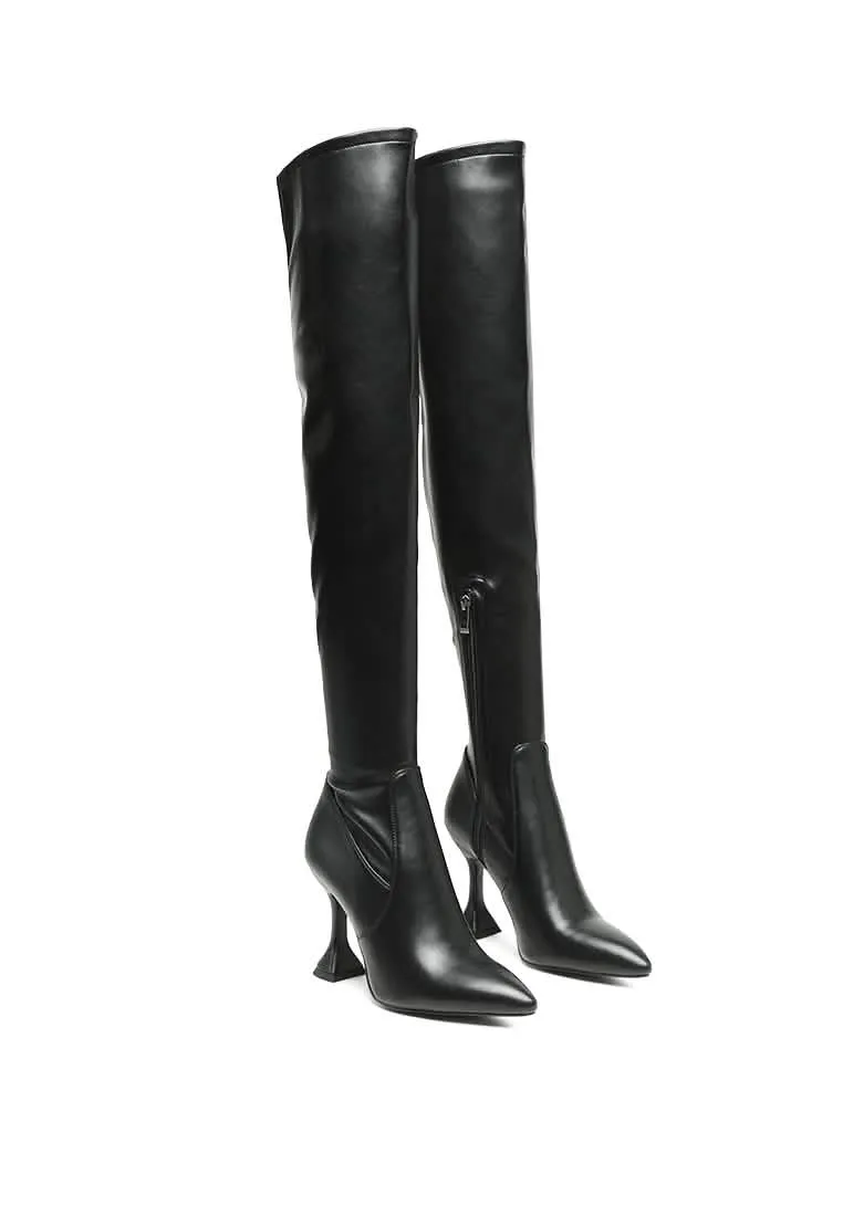 Chic Brandy Over The Knee Luxe Faux Leather Heeled Boots