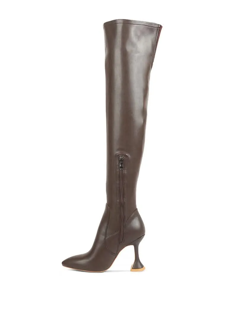 Chic Brandy Over The Knee Luxe Faux Leather Heeled Boots