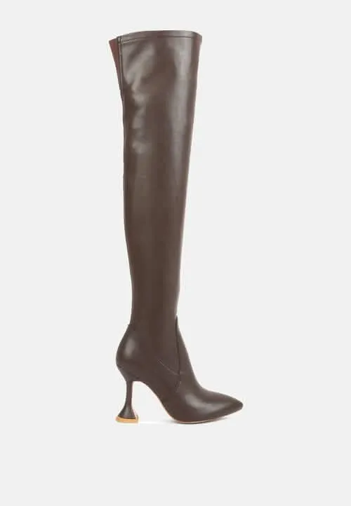 Chic Brandy Over The Knee Luxe Faux Leather Heeled Boots