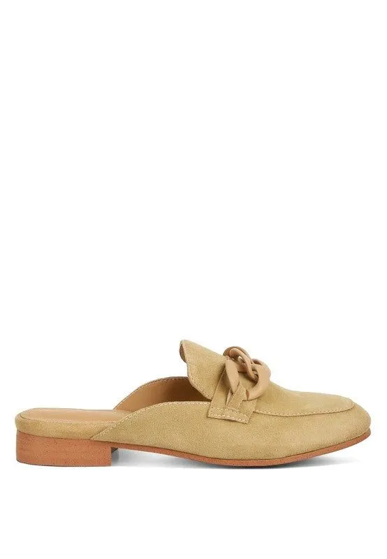 Chunky Chain Suede Slip On Loafers