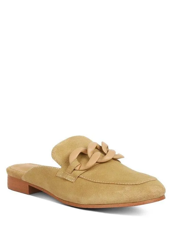 Chunky Chain Suede Slip On Loafers