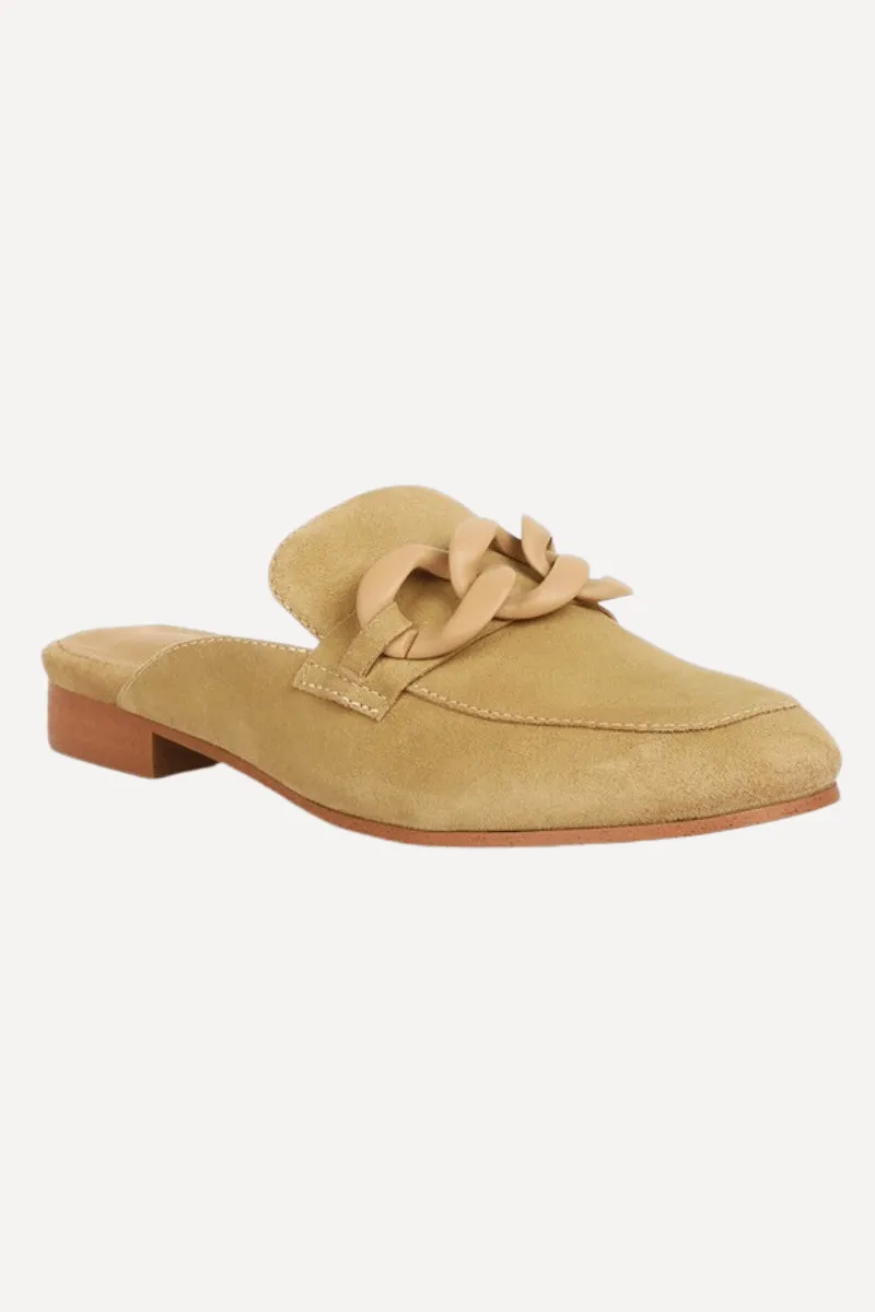 Chunky Chain Suede Slip On Loafers