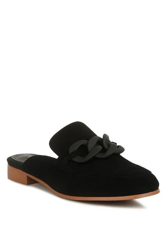 Chunky Chain Suede Slip On Loafers