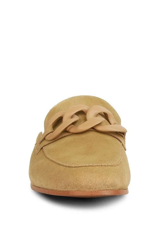 Chunky Chain Suede Slip On Loafers