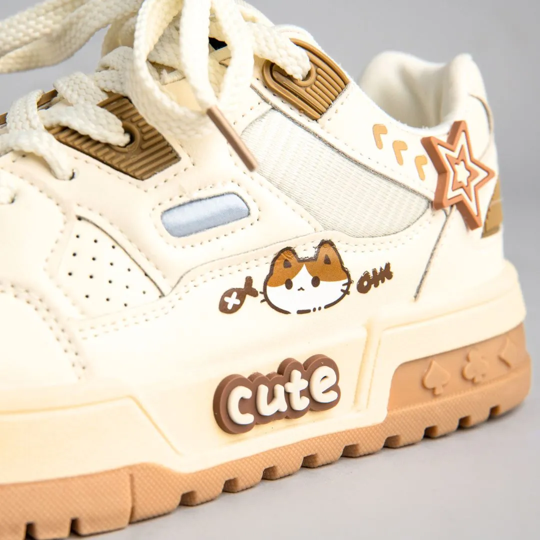 *CLEARANCE* Kawaii Miao Cute Kitty Chunky White Shoes - Women's