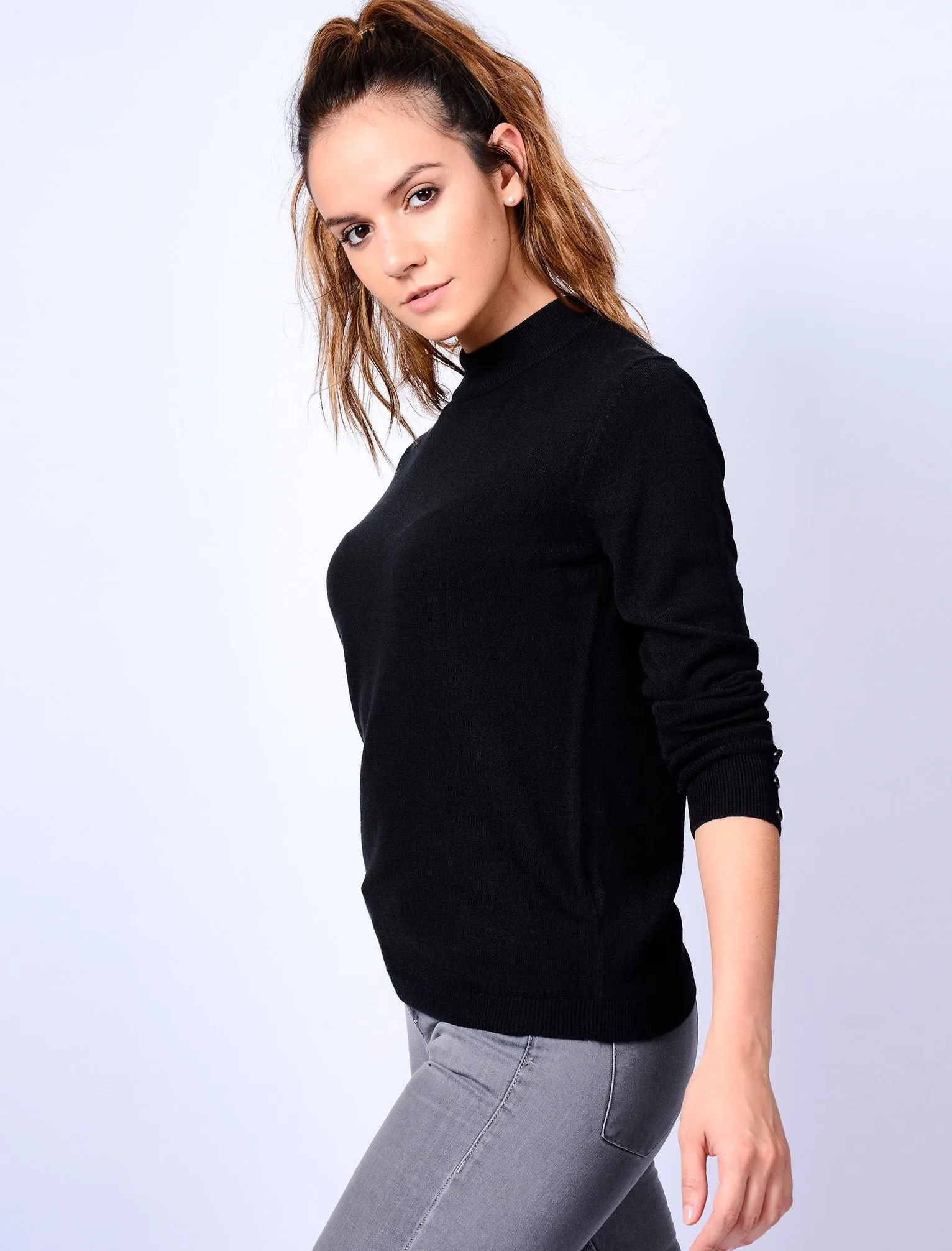 Clinton Turtle Neck Jumper in Black - Plum Tree