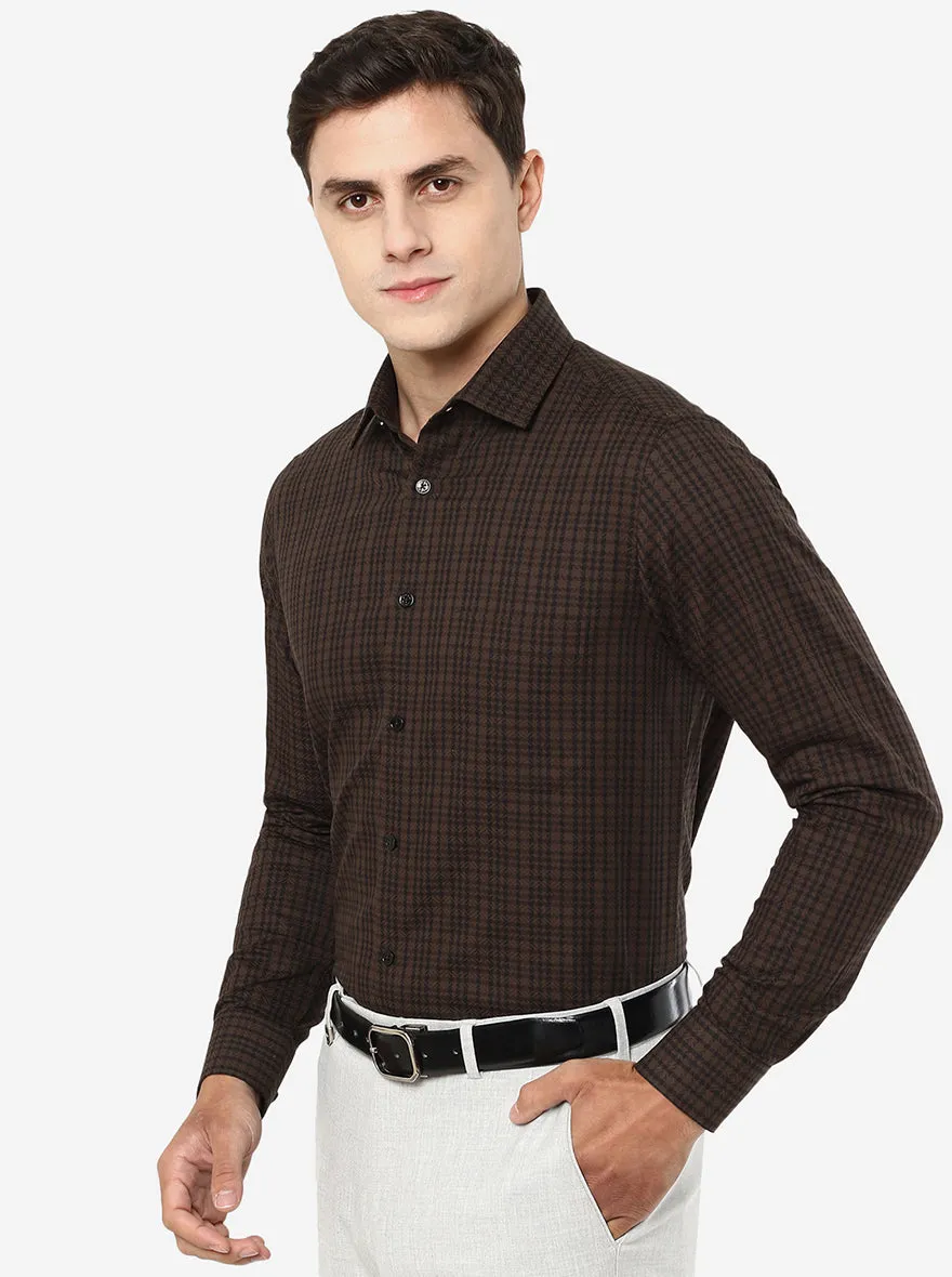 Coffee Brown Checked Slim Fit Formal Shirt | JadeBlue