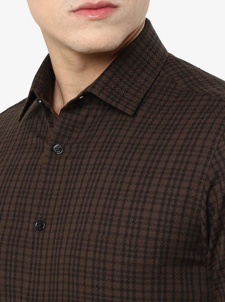 Coffee Brown Checked Slim Fit Formal Shirt | JadeBlue