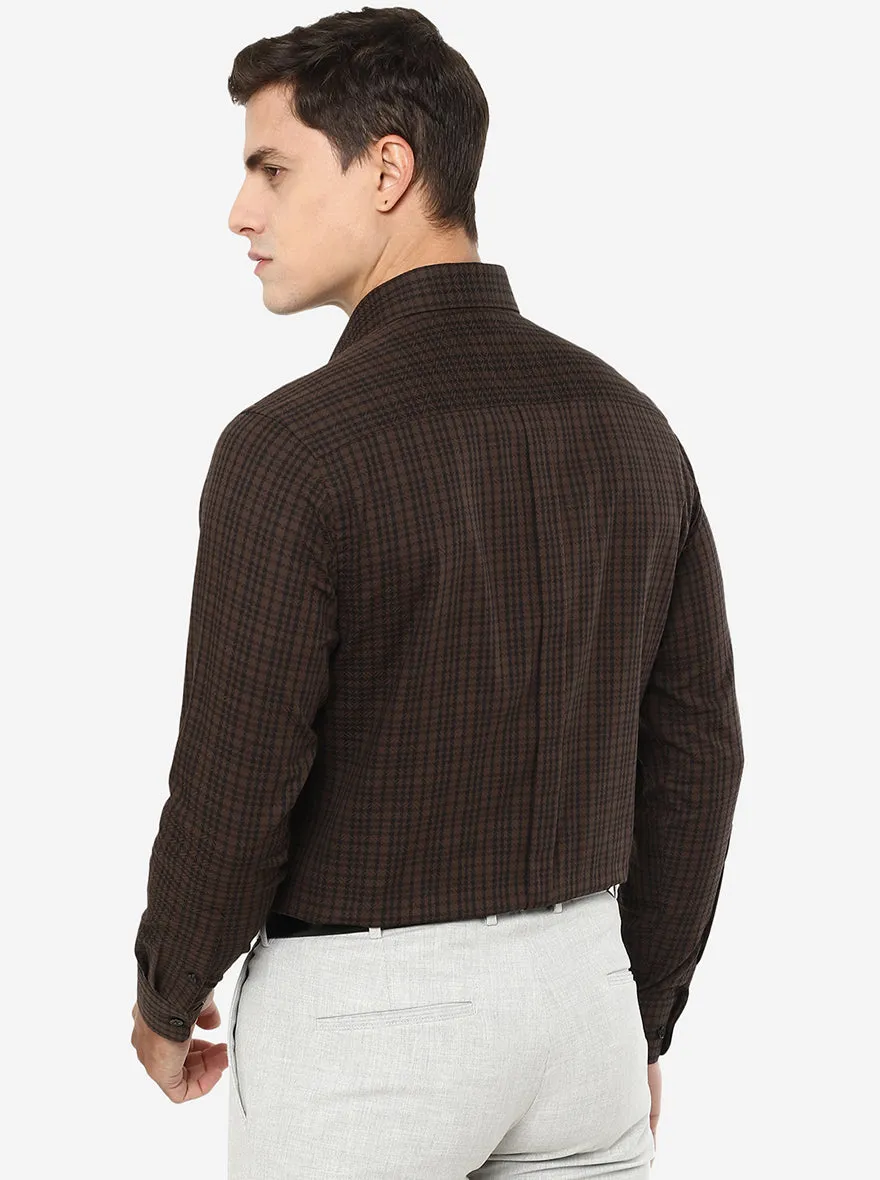 Coffee Brown Checked Slim Fit Formal Shirt | JadeBlue