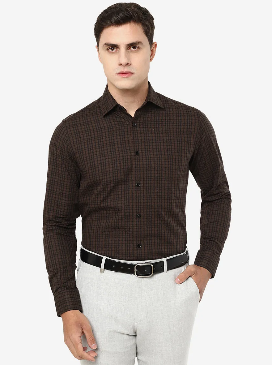 Coffee Brown Checked Slim Fit Formal Shirt | JadeBlue