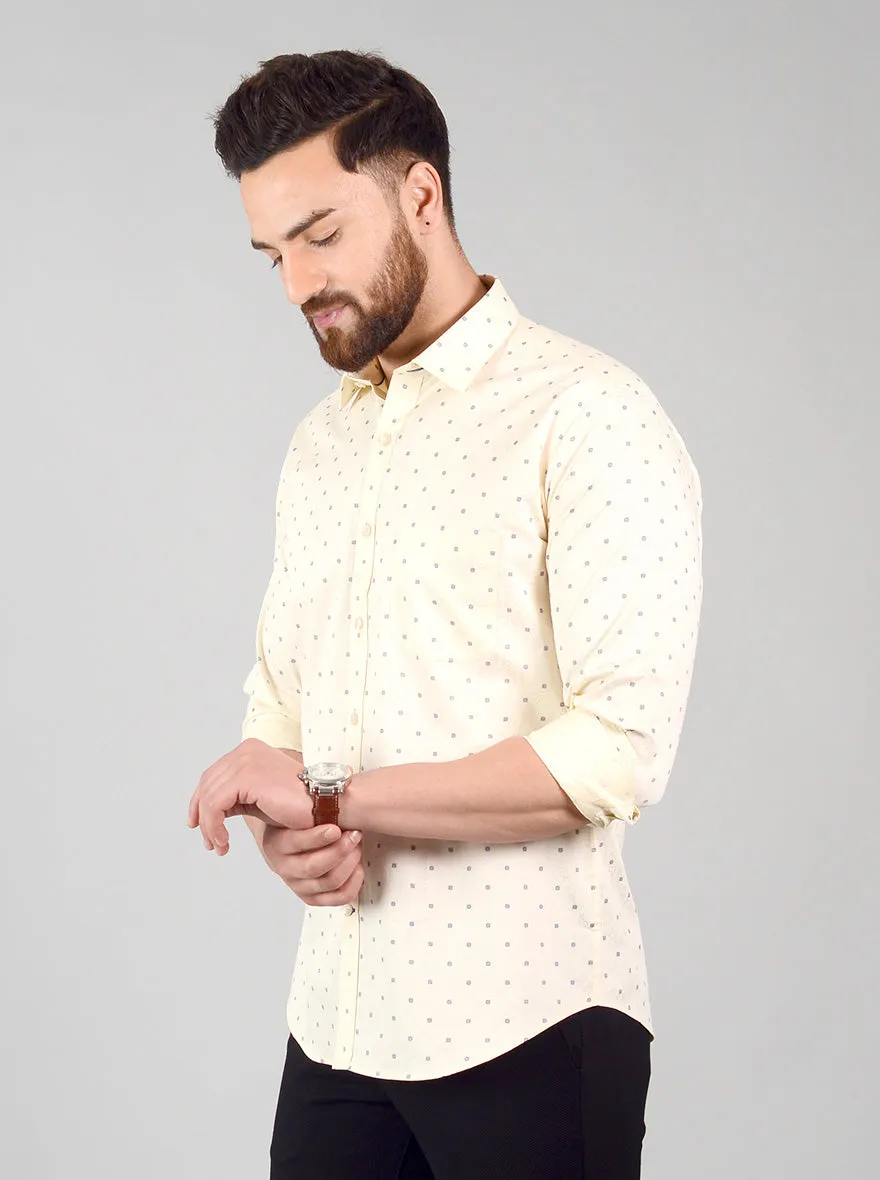 Cream & Blue Printed Slim Fit Formal Shirt | Greenfibre