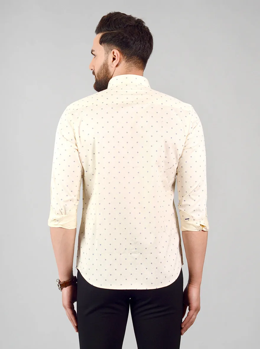 Cream & Blue Printed Slim Fit Formal Shirt | Greenfibre