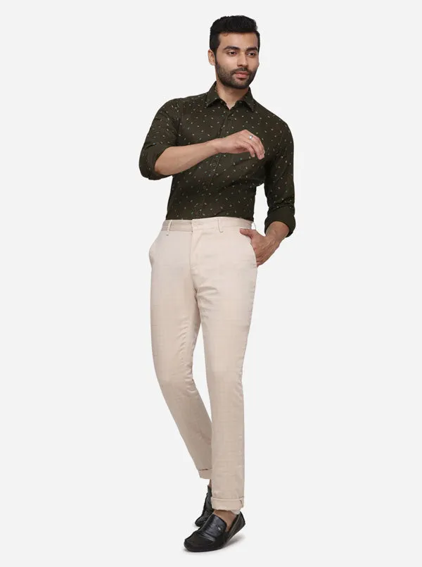 Cream Checked Super Slim Fit Casaul Trouser | Greenfibre