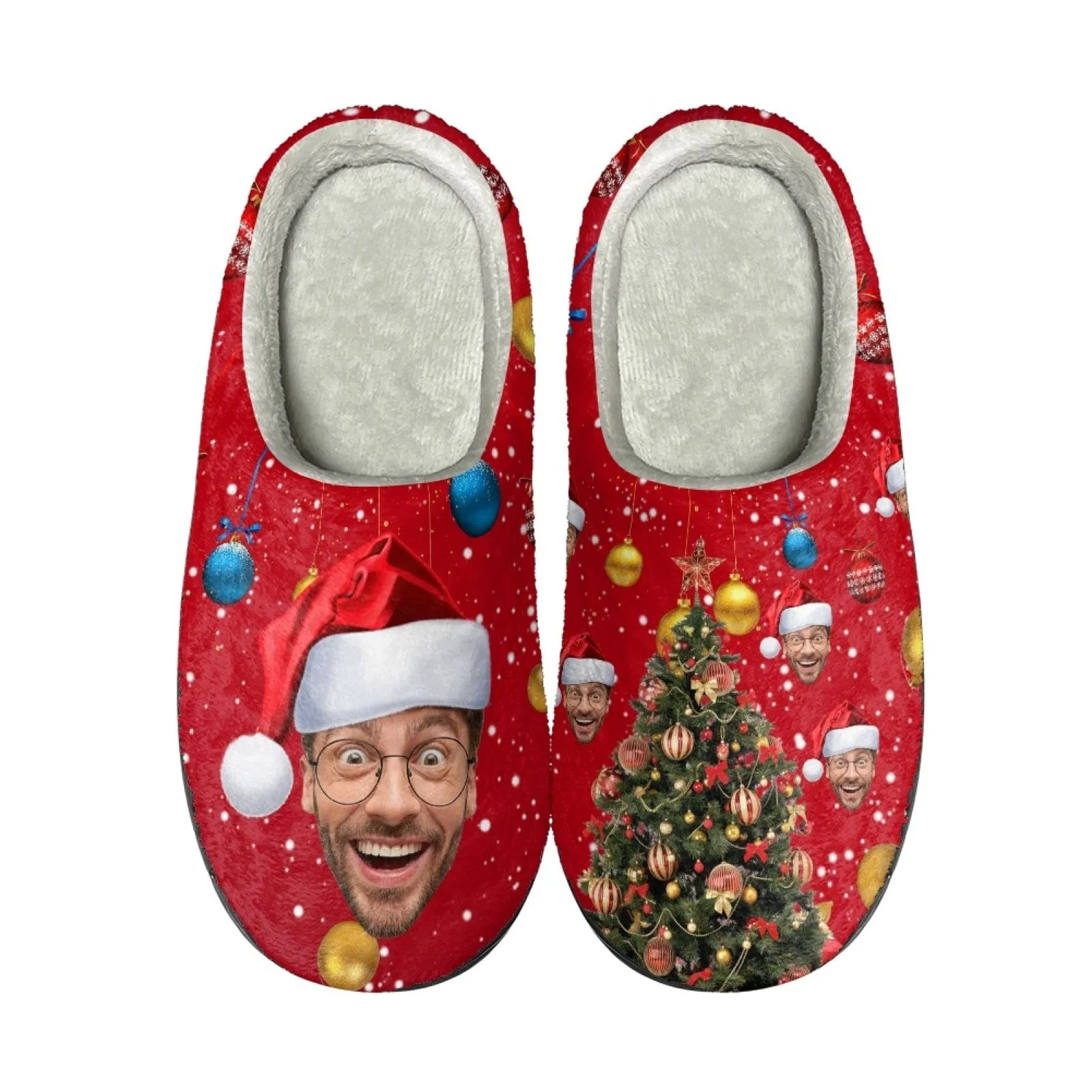 Custom Face Christmas Tree Cotton Slippers for Adult&Kids Personalized Non-Slip Slippers Warm House Shoes