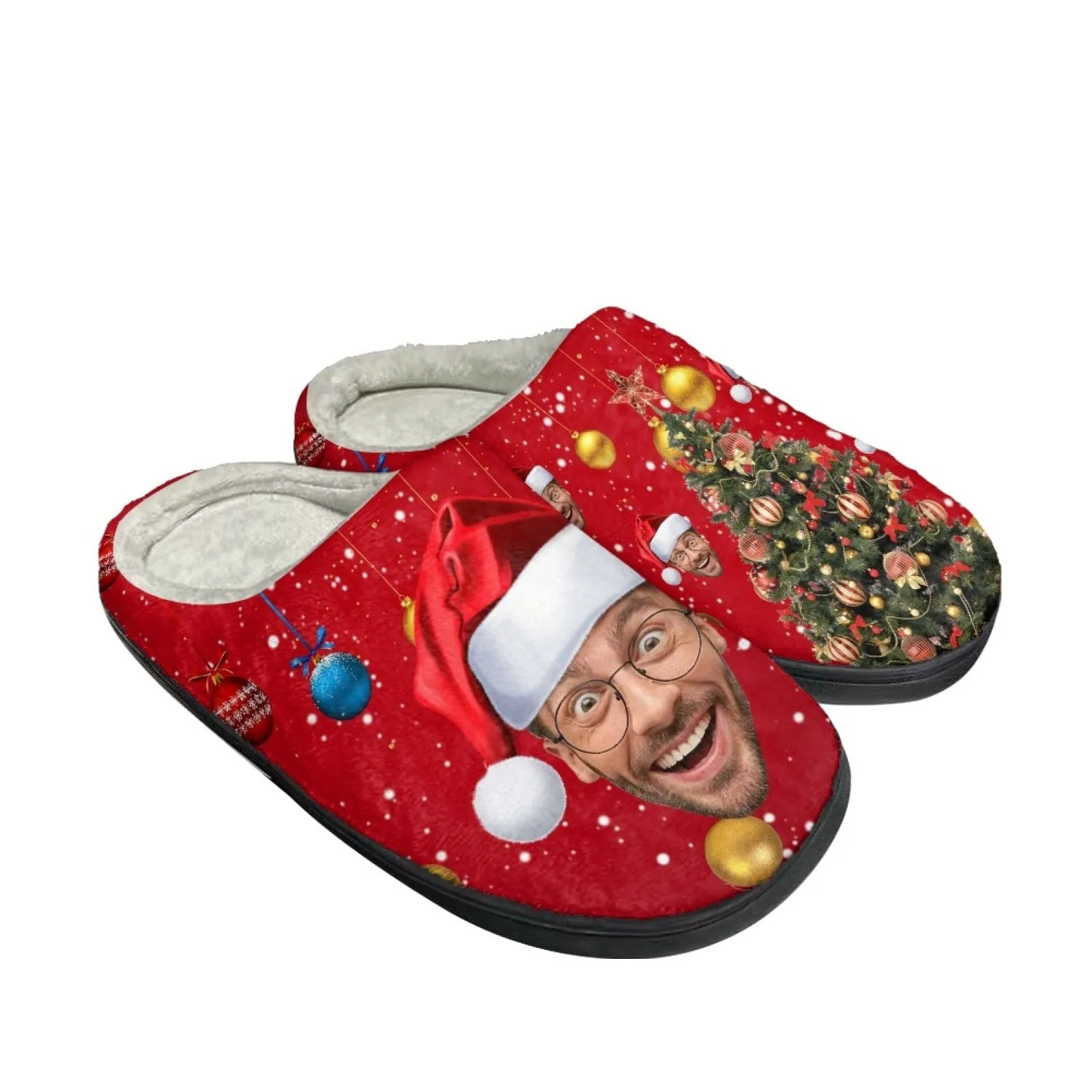 Custom Face Christmas Tree Cotton Slippers for Adult&Kids Personalized Non-Slip Slippers Warm House Shoes