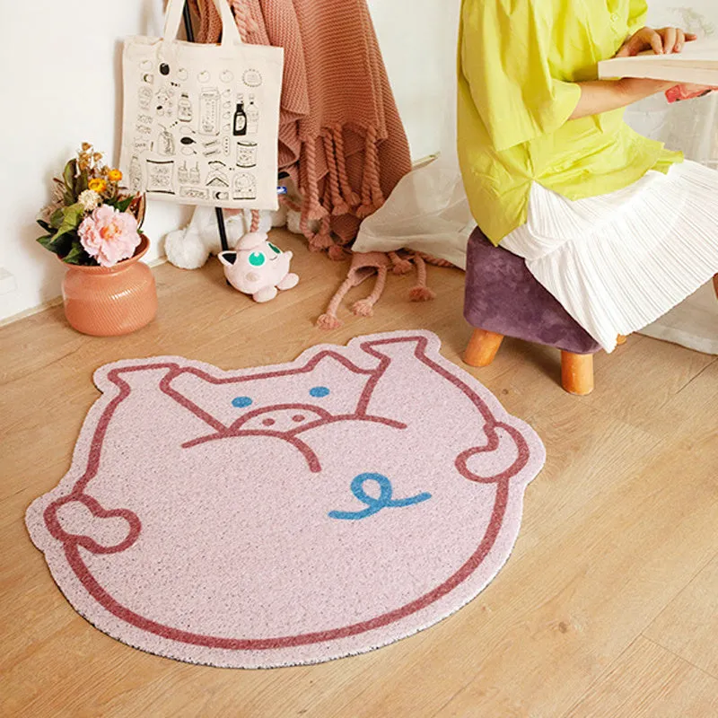 Cute Piggy Rug Into The Door Silk Circle Non-slip Special-shaped Floor Mat