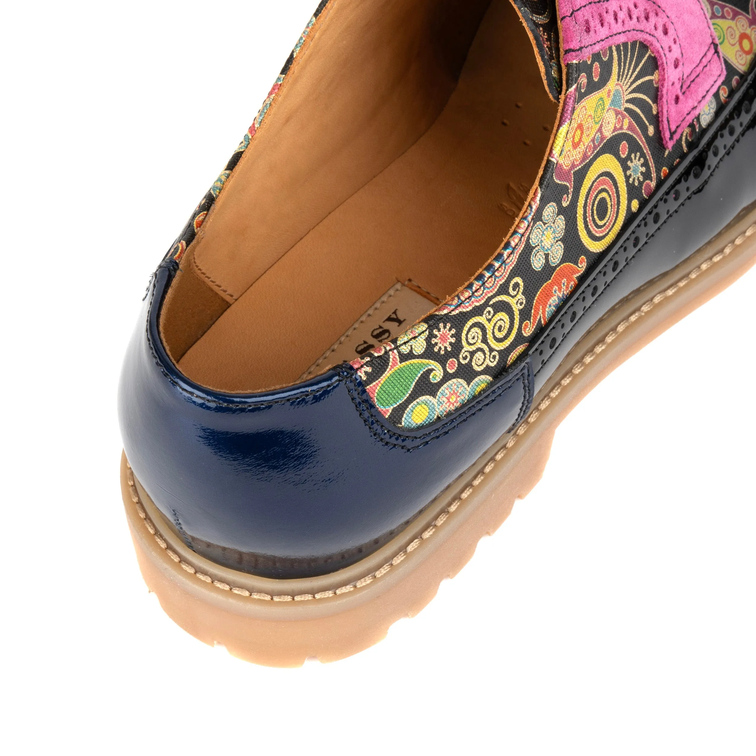 Cyclone - Navy Pink - Men's chunky platform sole leather shoe with brogue detail