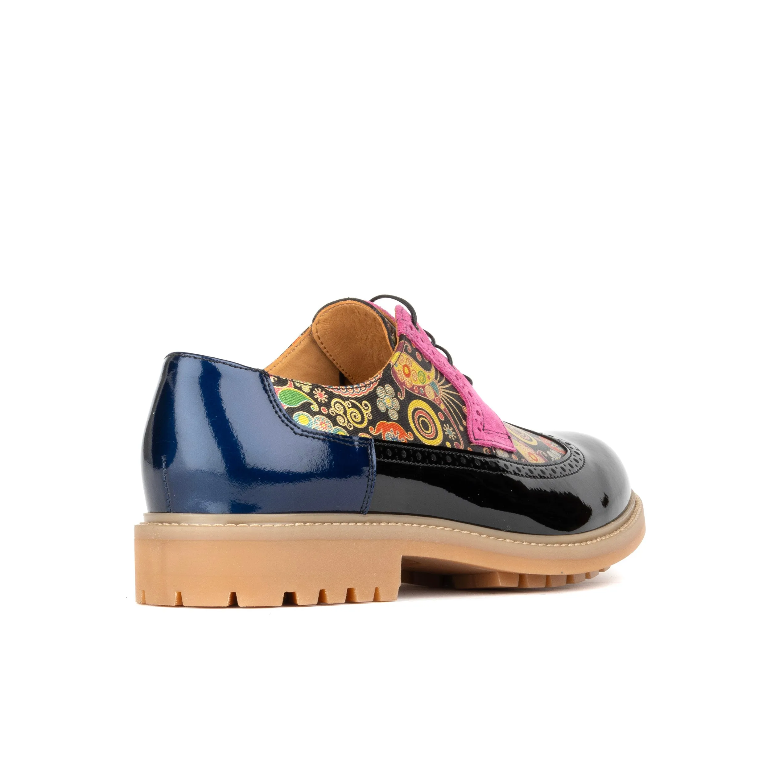 Cyclone - Navy Pink - Men's chunky platform sole leather shoe with brogue detail