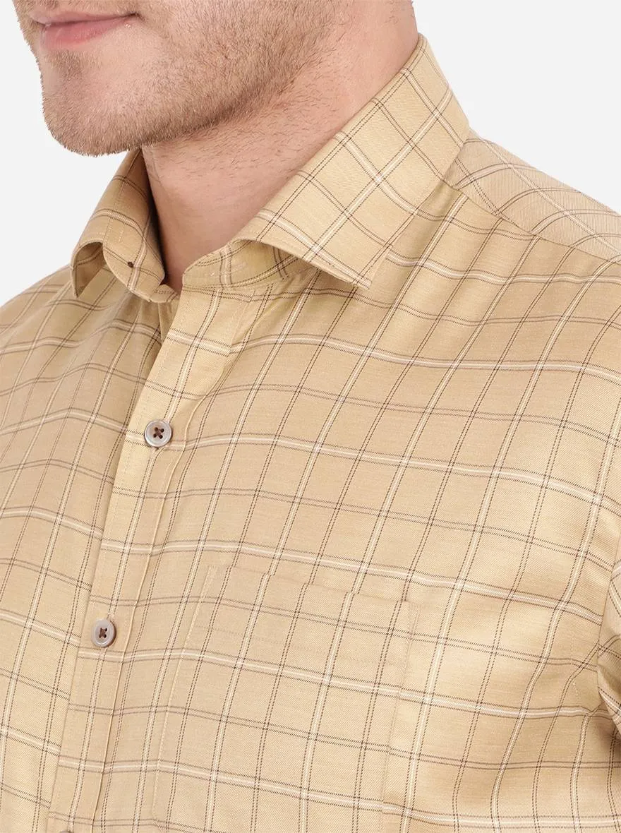 Dark Beige Checked Regular Fit Formal Shirt | Greenfibre