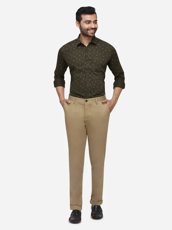 Dark Beige Solid Uno Fit Casual Trouser | JadeBlue