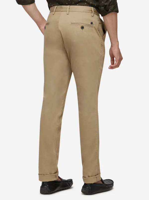 Dark Beige Solid Uno Fit Casual Trouser | JadeBlue