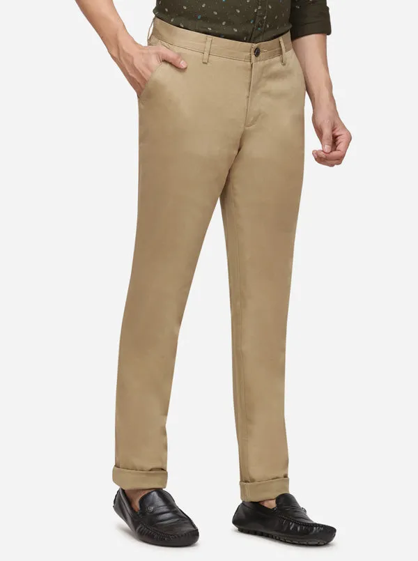 Dark Beige Solid Uno Fit Casual Trouser | JadeBlue