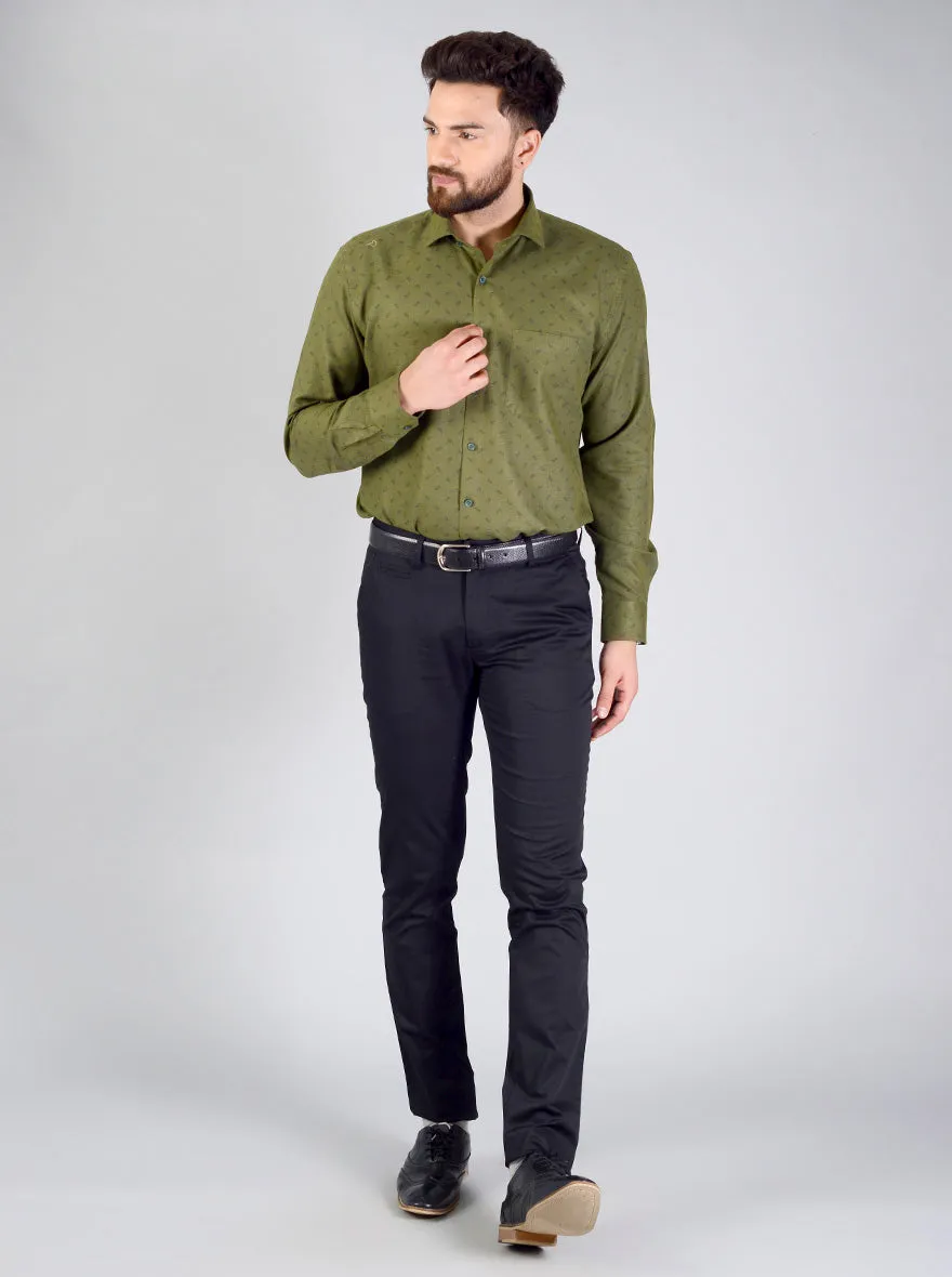 Dark Green Printed Regular Fit Formal Shirt | JadeBlue