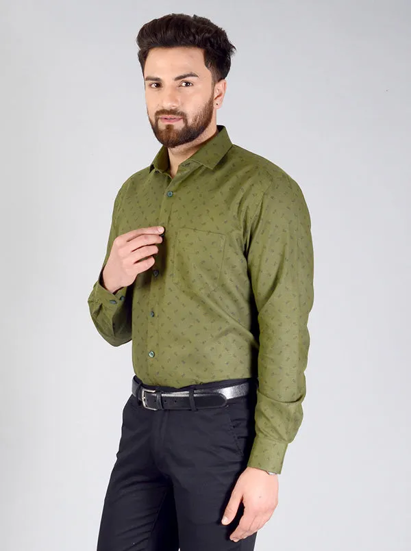 Dark Green Printed Regular Fit Formal Shirt | JadeBlue