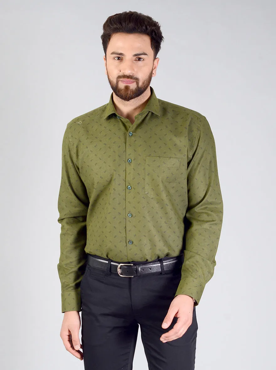 Dark Green Printed Regular Fit Formal Shirt | JadeBlue