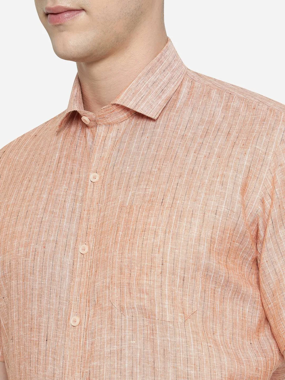 Dark Peach Striped Regular Fit Formal Shirt | JadeBlue