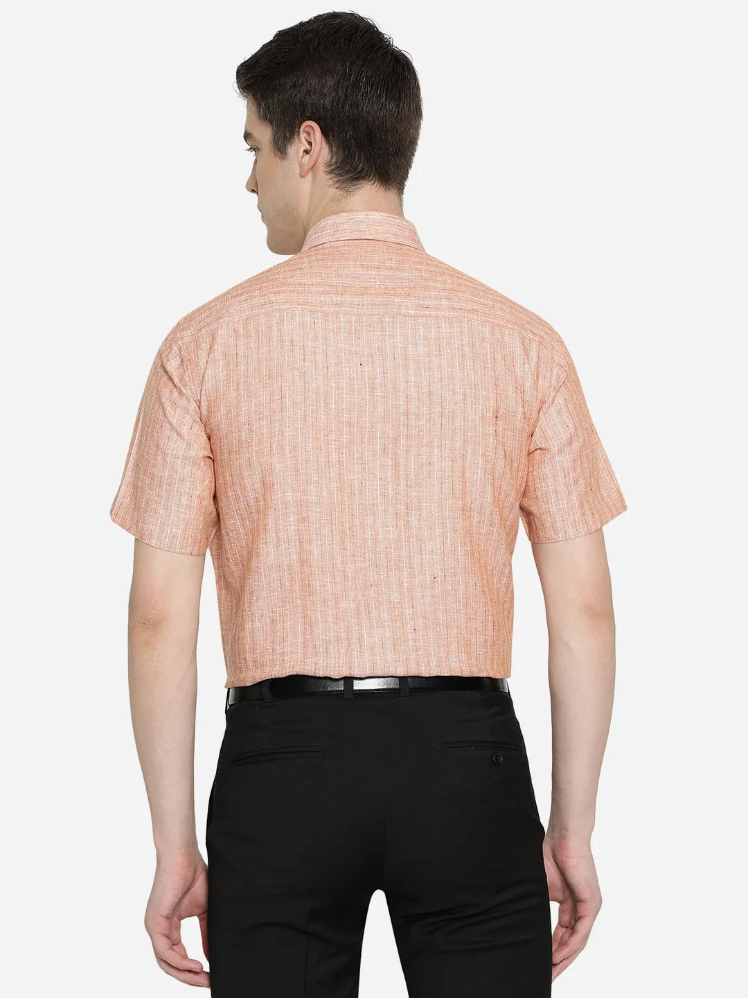 Dark Peach Striped Regular Fit Formal Shirt | JadeBlue