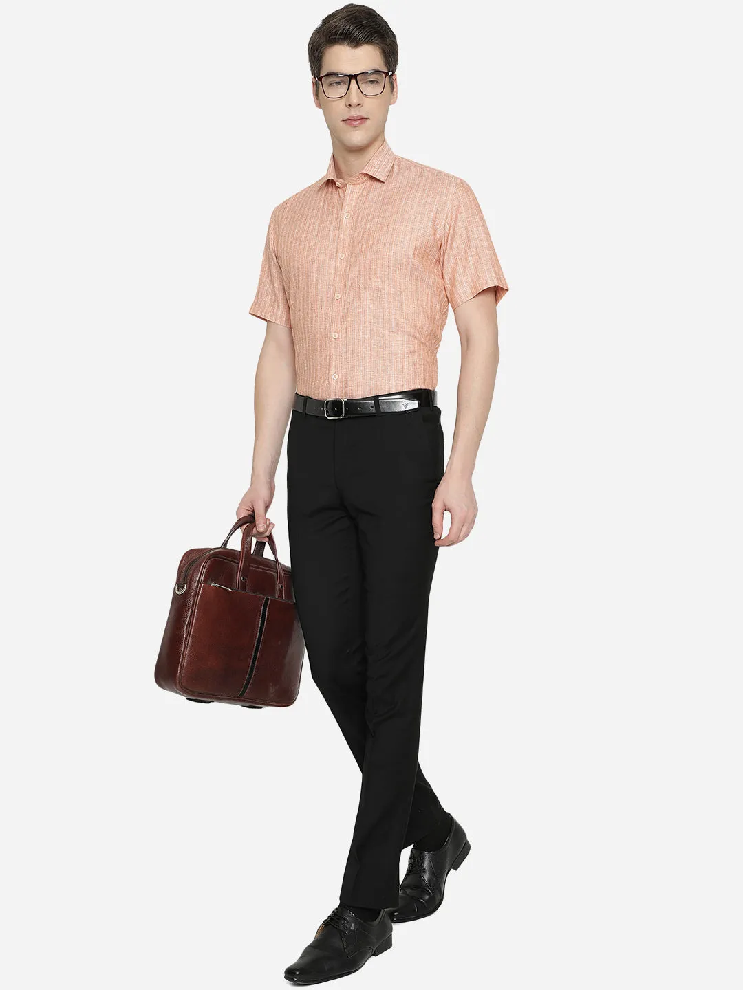 Dark Peach Striped Regular Fit Formal Shirt | JadeBlue