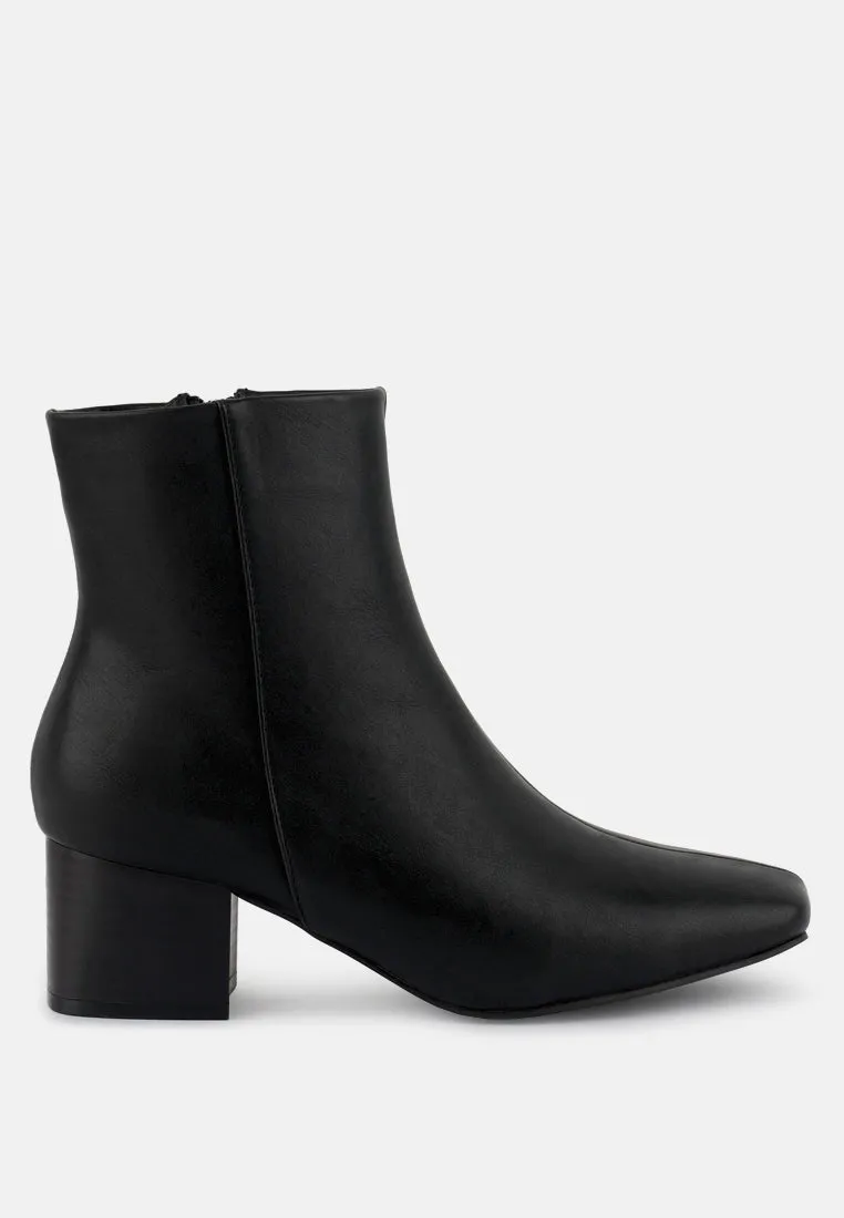 Davia Leather Square Toe Ankle Boots