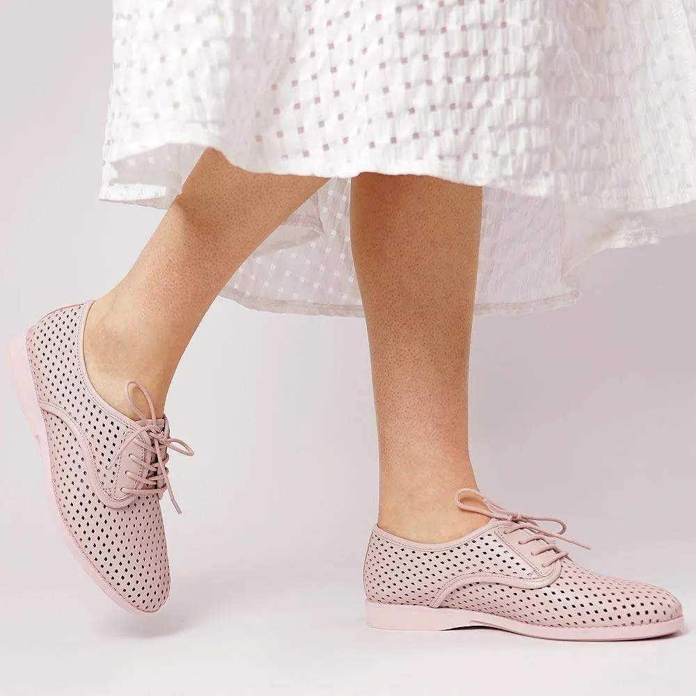 Derby Punch All Pink Leather Lace Up Flats