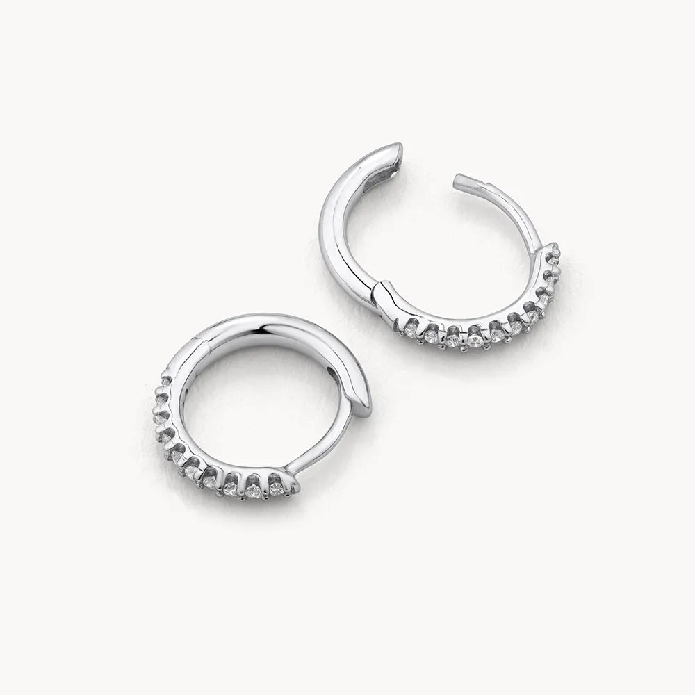 Diamond Huggie Earrings in Silver