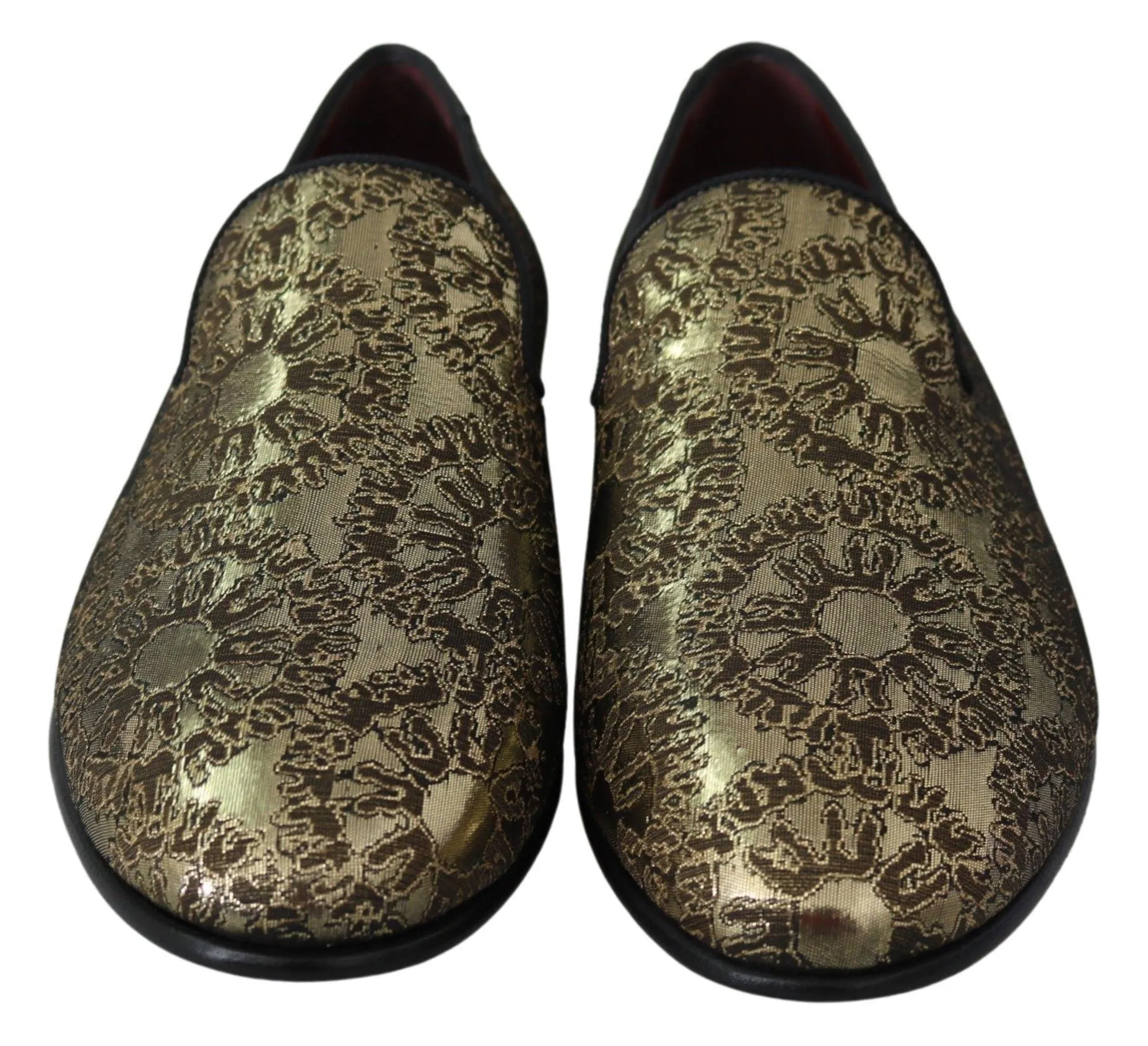 Dolce & Gabbana Gold Jacquard Flats Mens Loafers Shoes