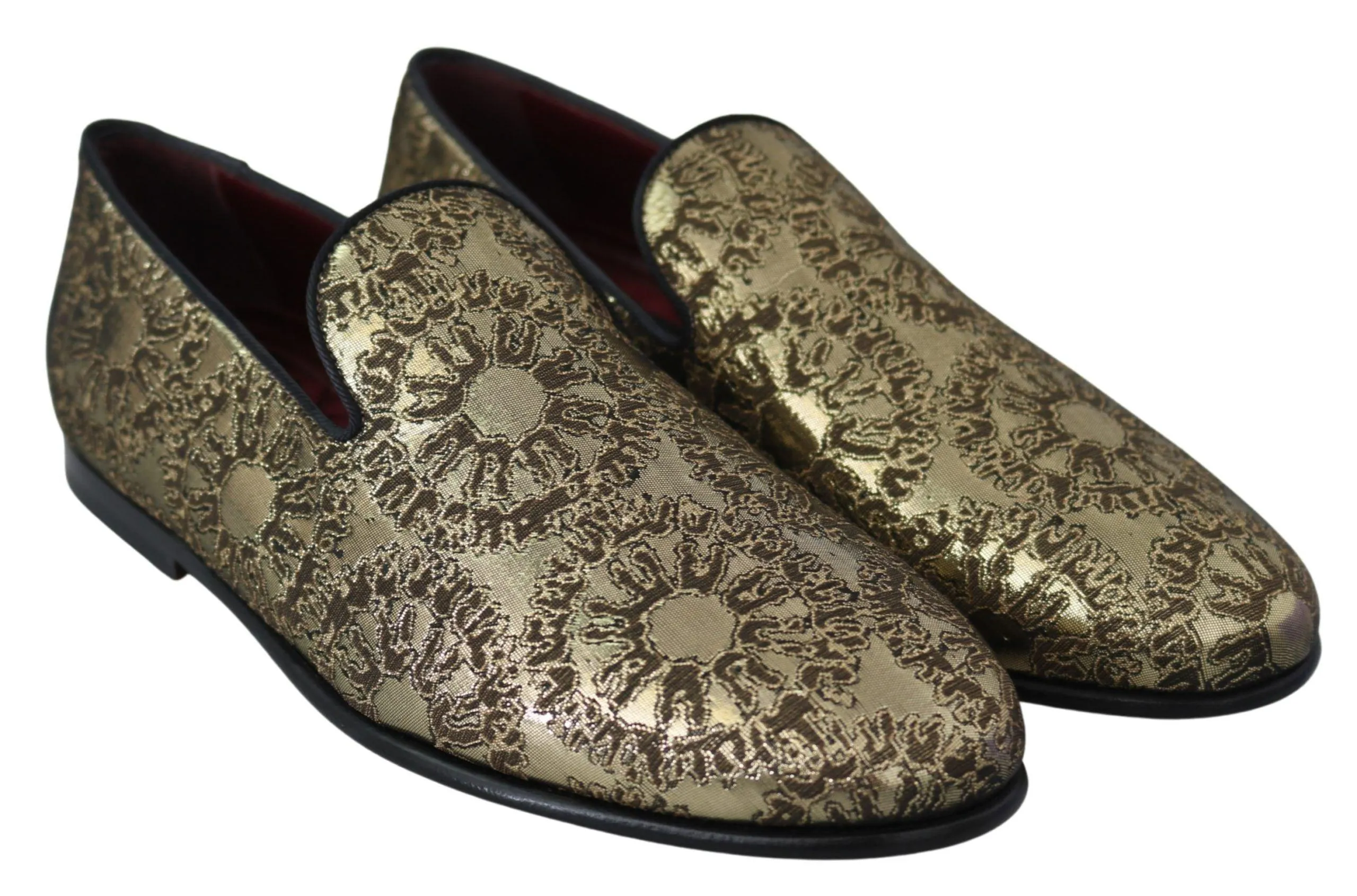 Dolce & Gabbana Gold Jacquard Flats Mens Loafers Shoes