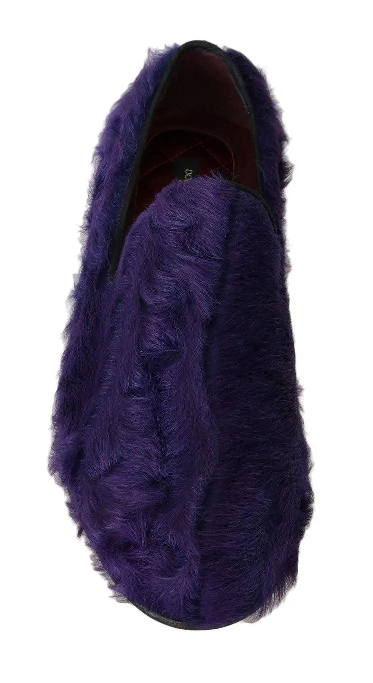 Dolce & Gabbana Purple Sheep Fur Leather Loafers