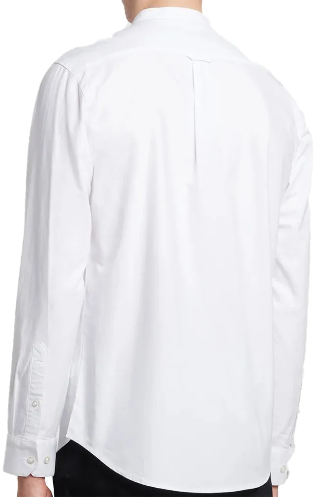 Farah Mens Brewer Slim Fit Long Sleeve Organic Cotton Grandad Shirt White