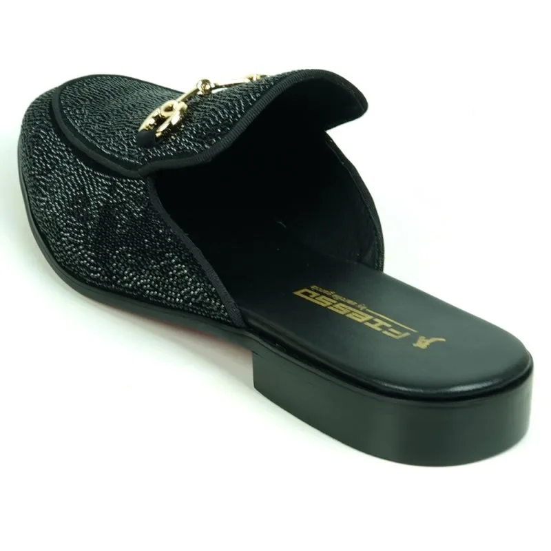 Fiesso Black Fully Loaded Crystal Sandal Loafers