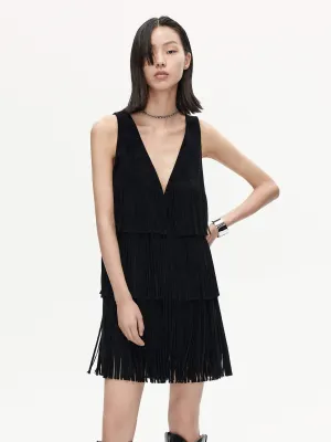 Fringed Detail Mini Dress