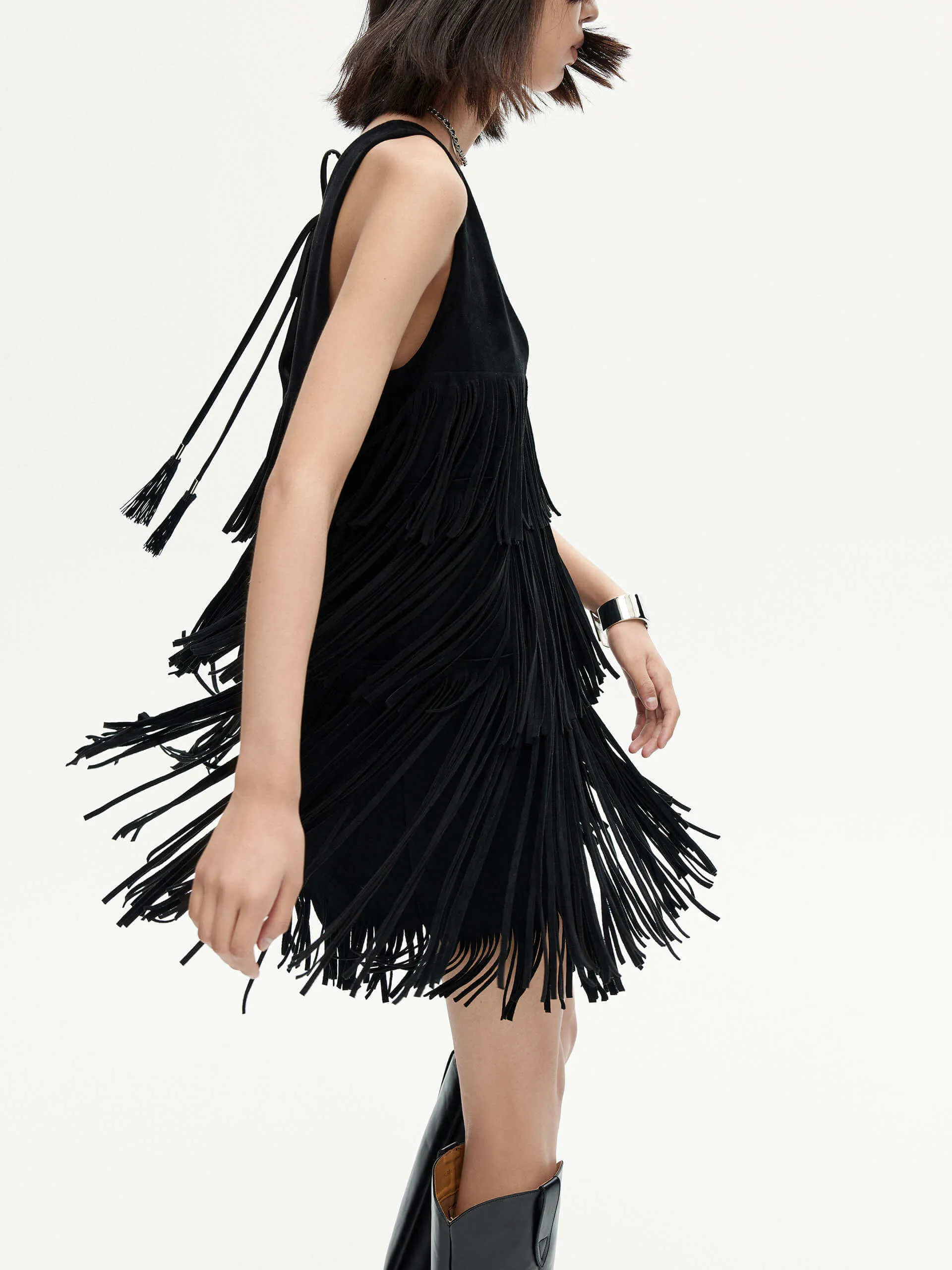 Fringed Detail Mini Dress