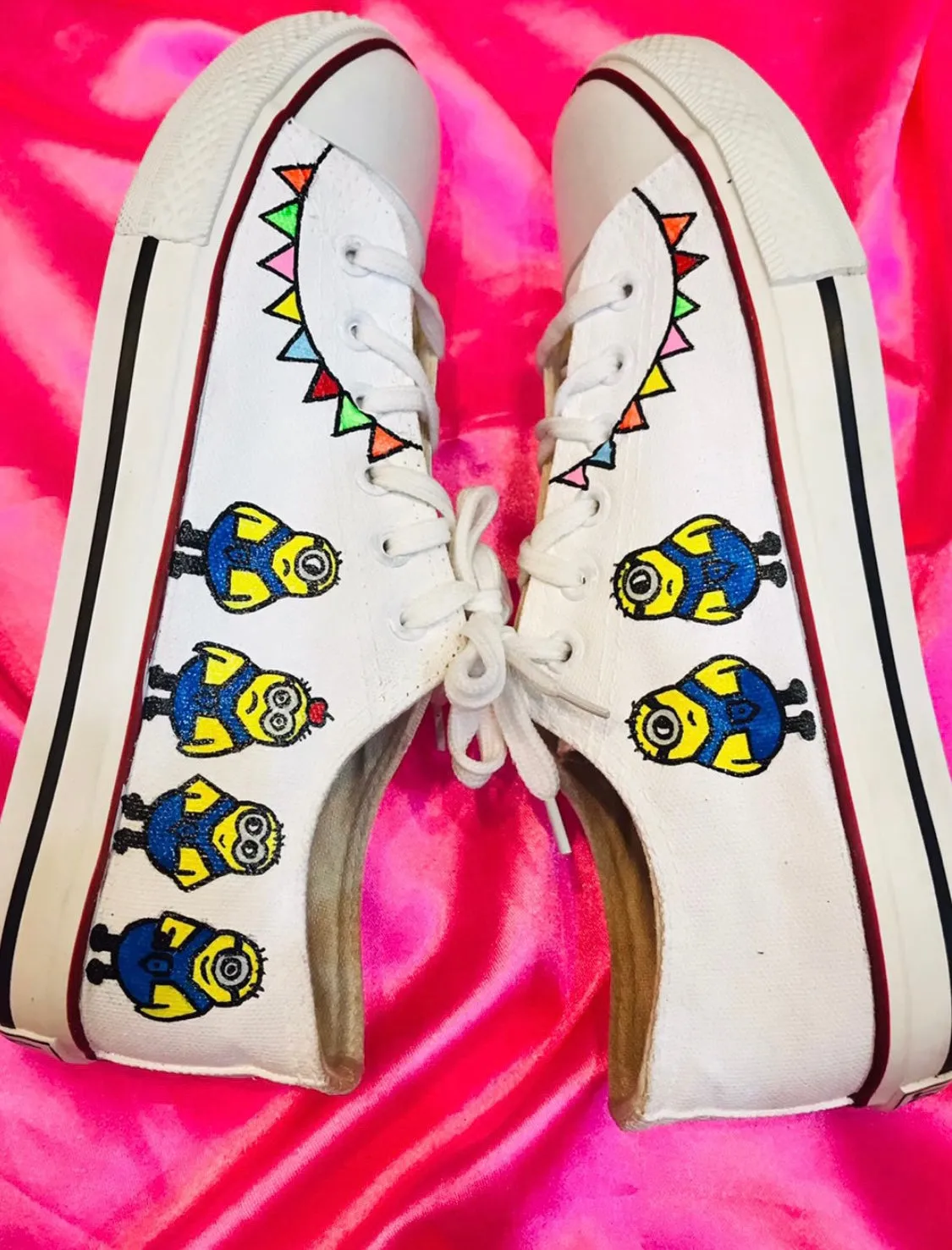 Funky N Trendy hand painted water resistant minion theme white unisex shoes