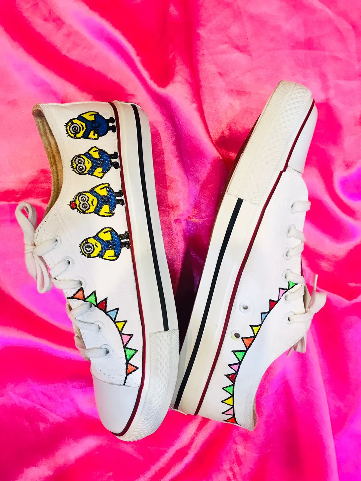 Funky N Trendy hand painted water resistant minion theme white unisex shoes