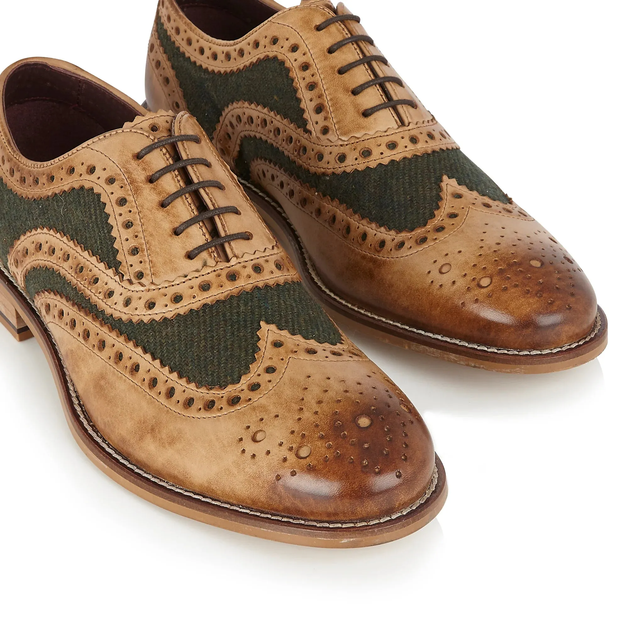 Gatsby Leather Brogue Tan / Green Tweed