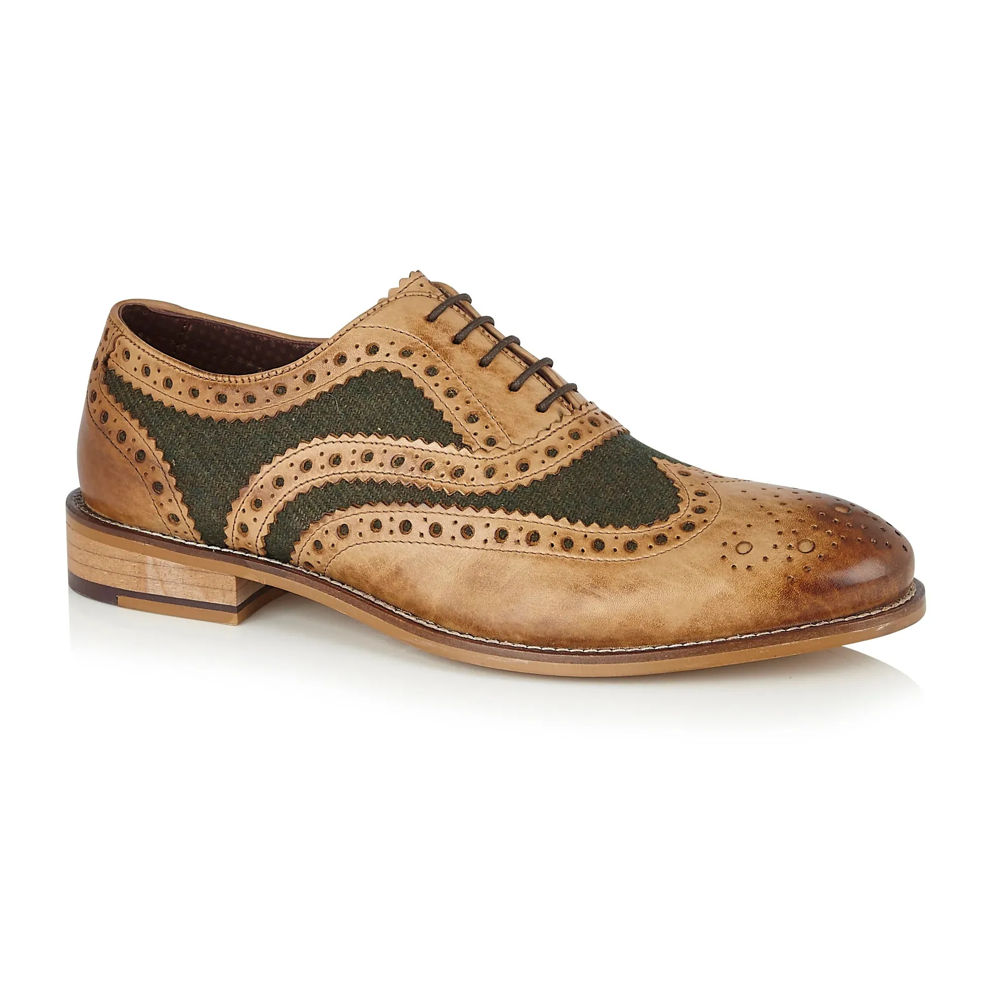 Gatsby Leather Brogue Tan / Green Tweed