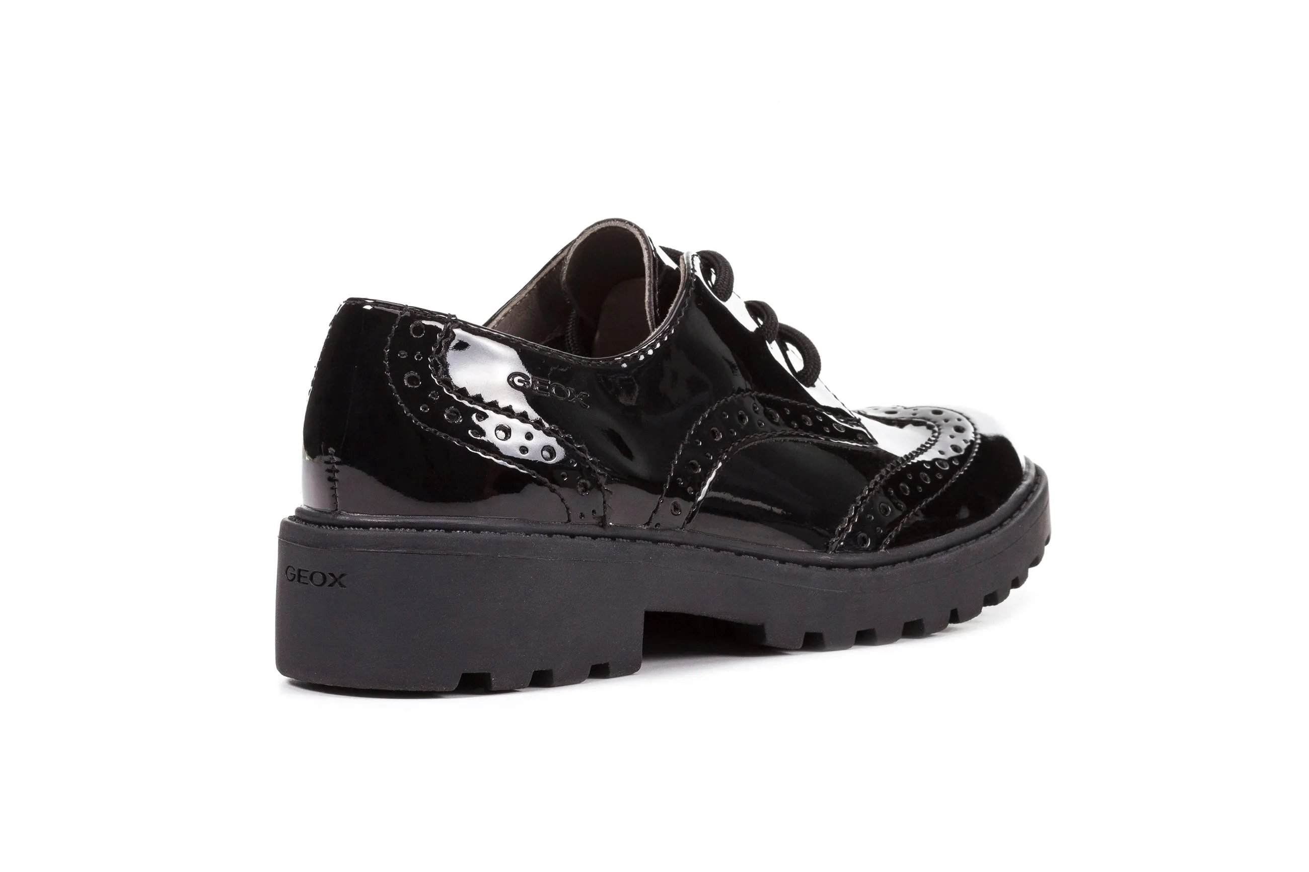 Geox Casey Brogue Girls Black Patent School Shoe