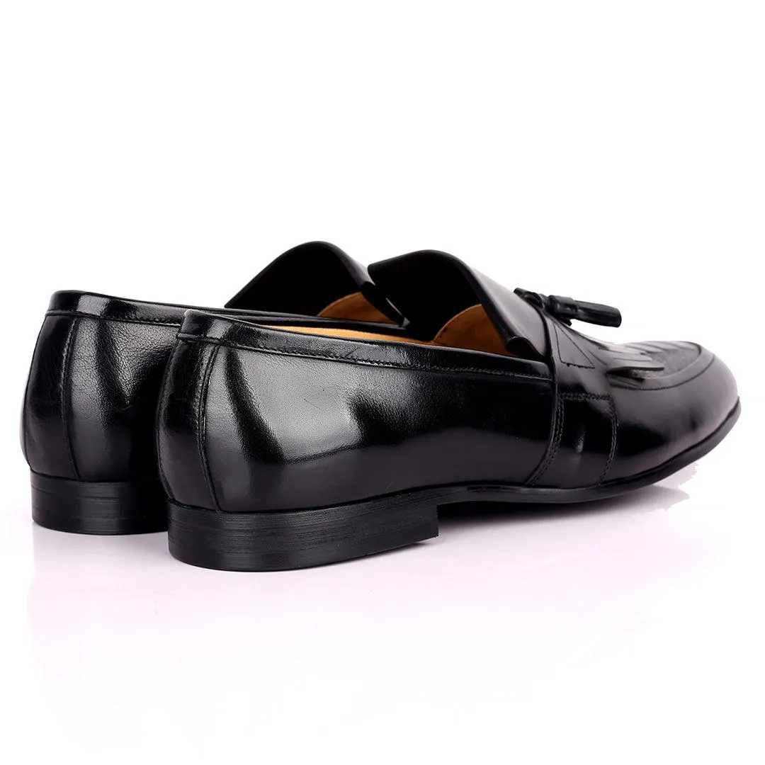 Gian Exquisite Tassel and Fringe Designed Black Leather Shoe